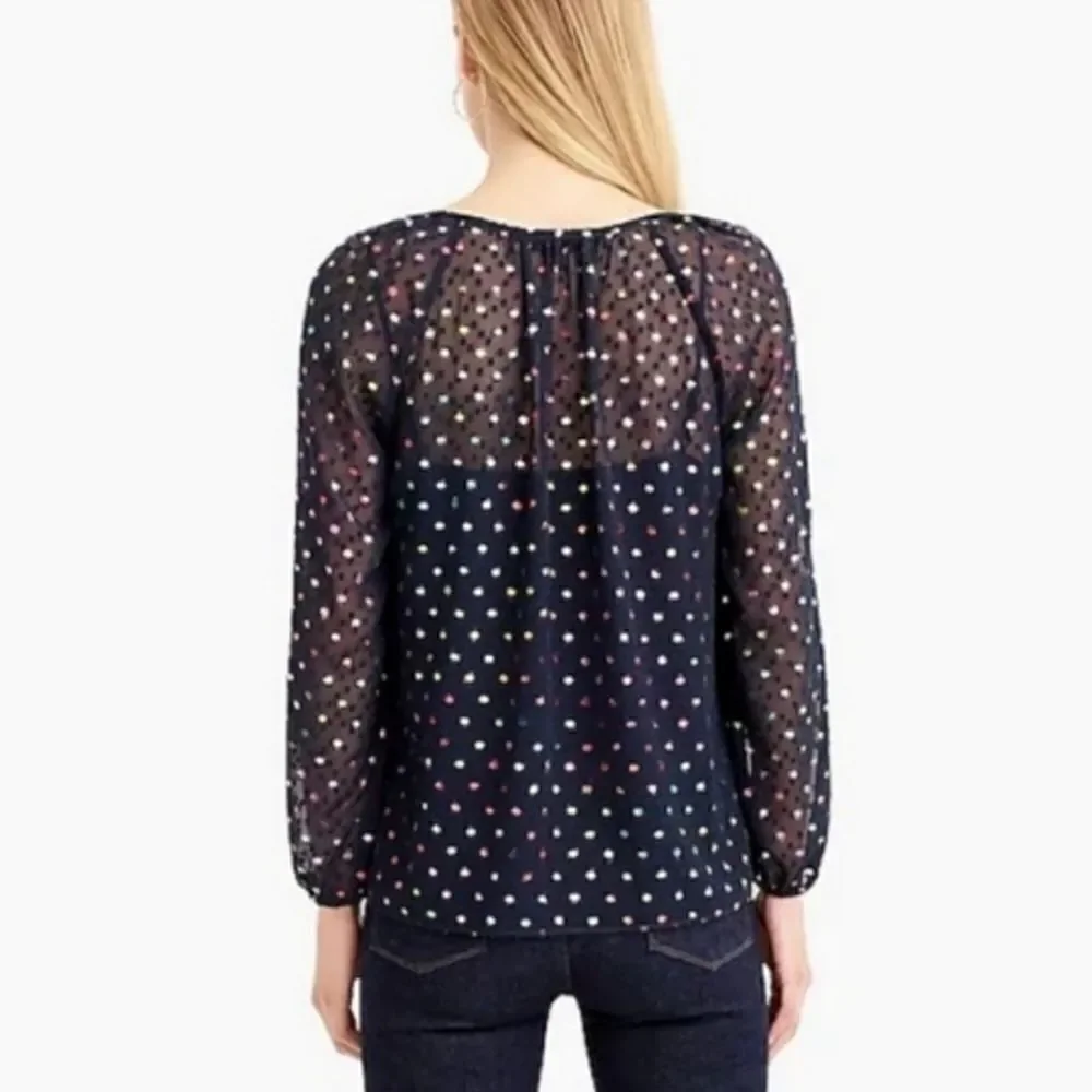 J. Crew Rainbow Clip Dot Chiffon‎ Top Blouse XS